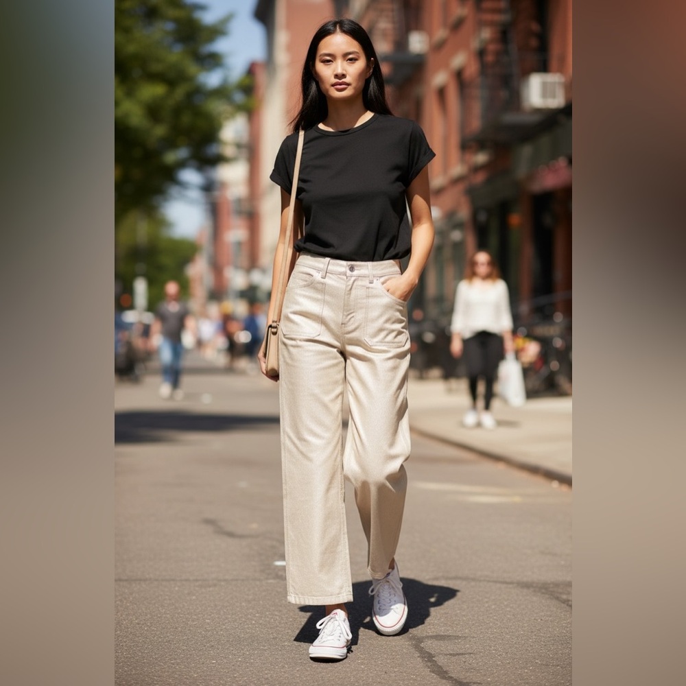 NWT Sailor Style Wide Leg Pant with Glitter fabric